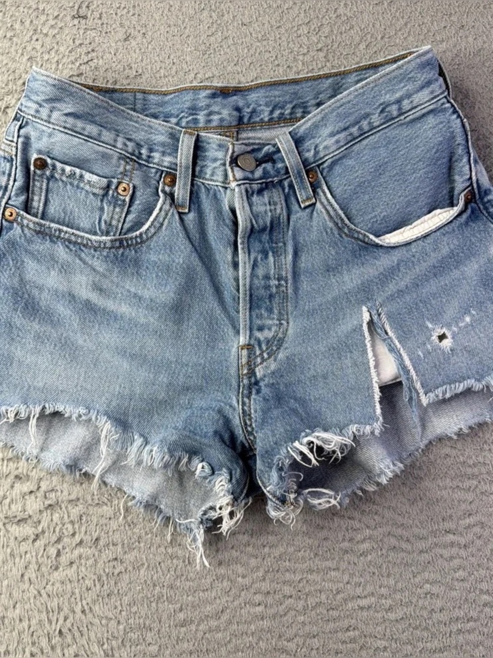 Levi's Light Blue Distressed Cutoff Denim Shorts - Women